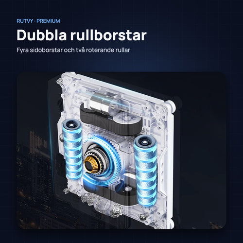 Dubbla rullborstar och fyra sidoborstar